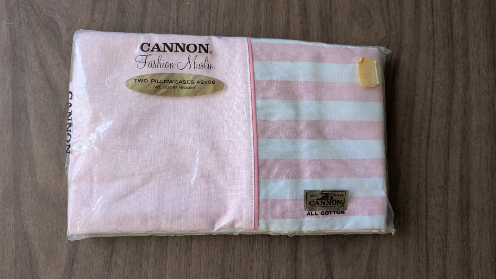 NOS Vintage CANNON Set of 2 Pink Striped Pillowcases Cotton Standard