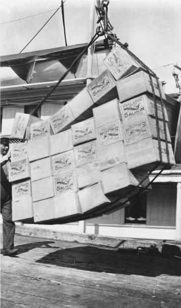 Loading boxes of salmon Petersburg between circa 1900 and circa 1930 Old Photo