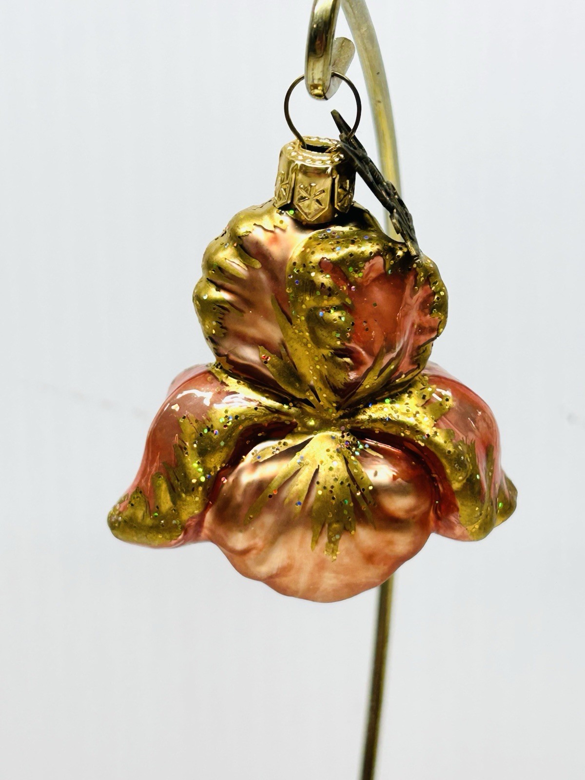 Vtg Neiman Marcus Glass Christmas Ornament 2003 Iris Flower Coral Poland Tag