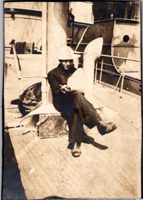 Antique B/W Photograph Photo Sailor on Deck of Ship 3 1/4\