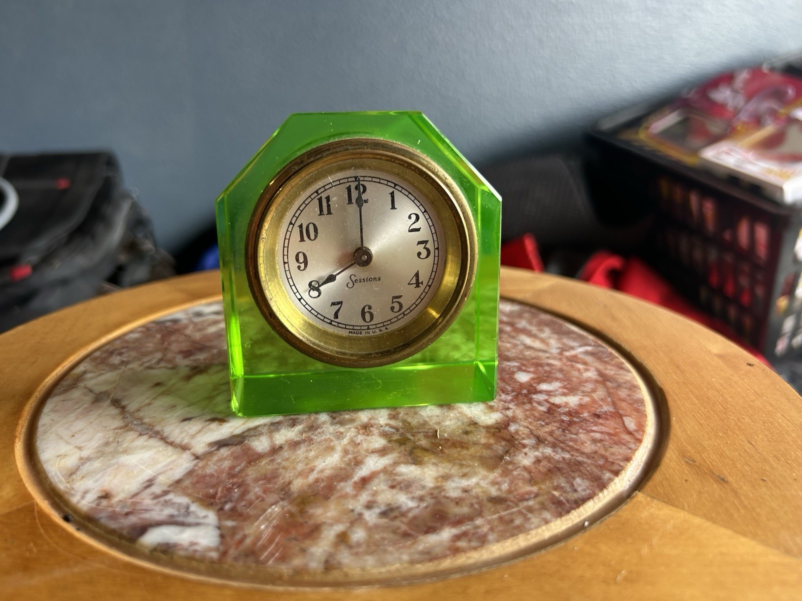Uranium Glass  Desk Clock Art Deco
