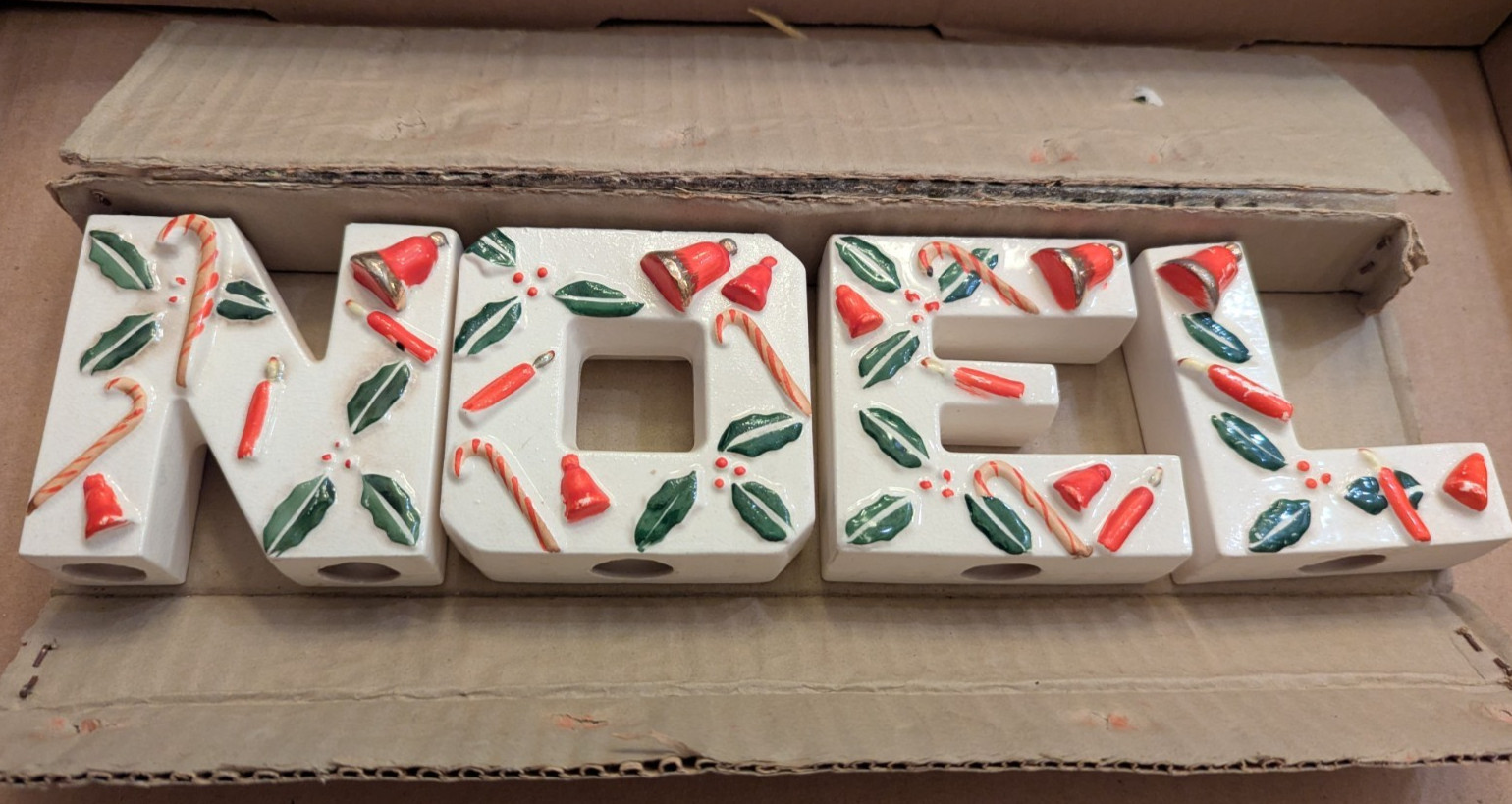 Vintage Retro Christmas 1950s Ceramic NOEL Candle Holder Letters w/Box Japan