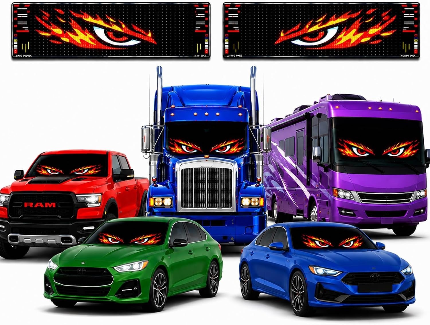 LED Eyes for Car Truck & RV Windshield, 2PCS 24×5 RGB, Ojos LED para