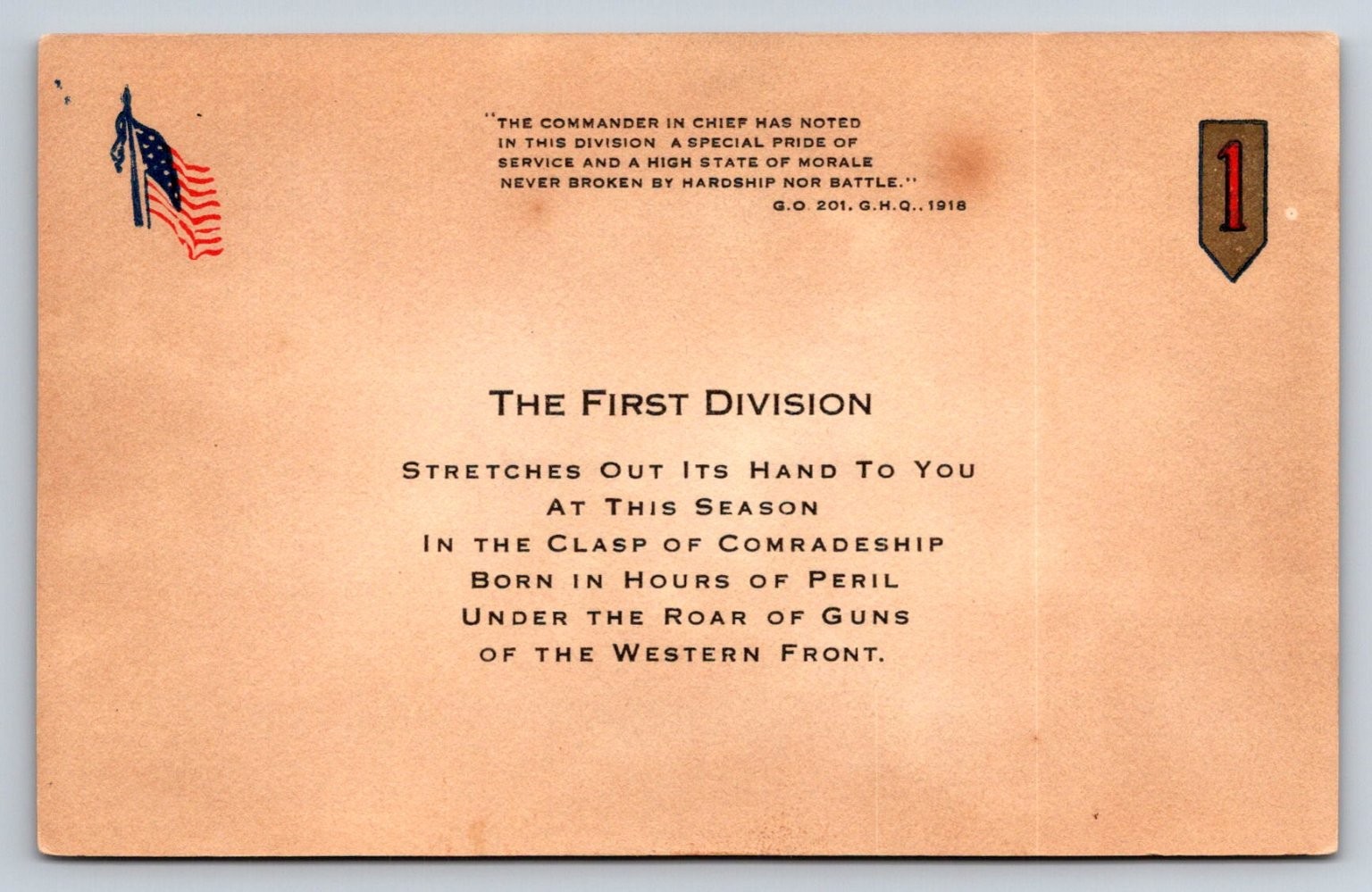 WWI US First Division 1918 Western Front Patriotic Postcard Military History WWI US First Division 1918 Western Front Patriotic Postcard Military History
