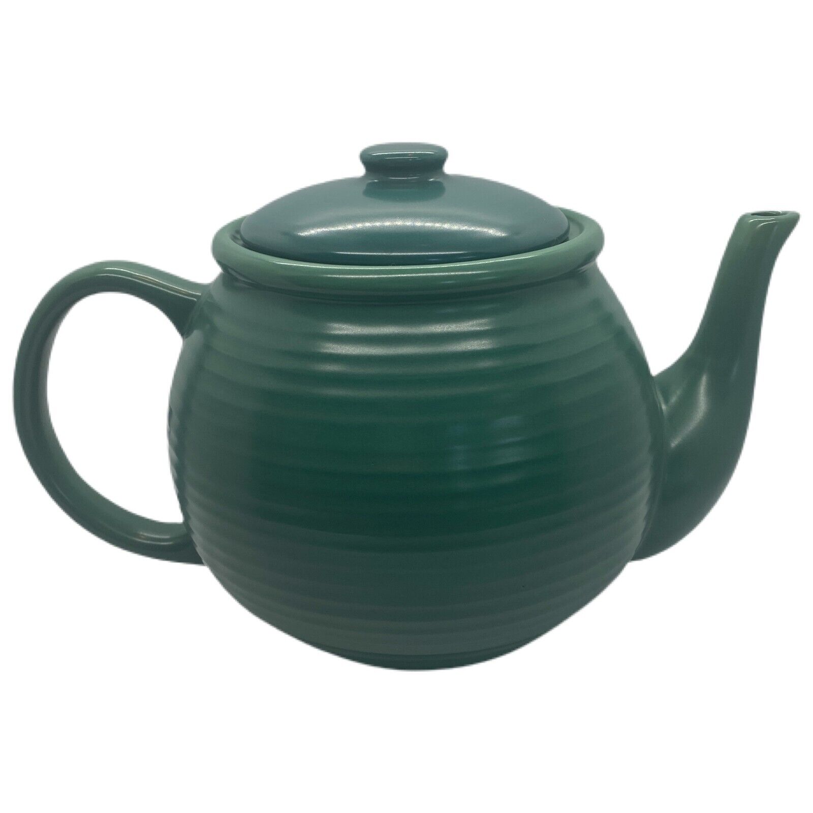 Green Pottery Ribbed Teapot Subdued Glazing