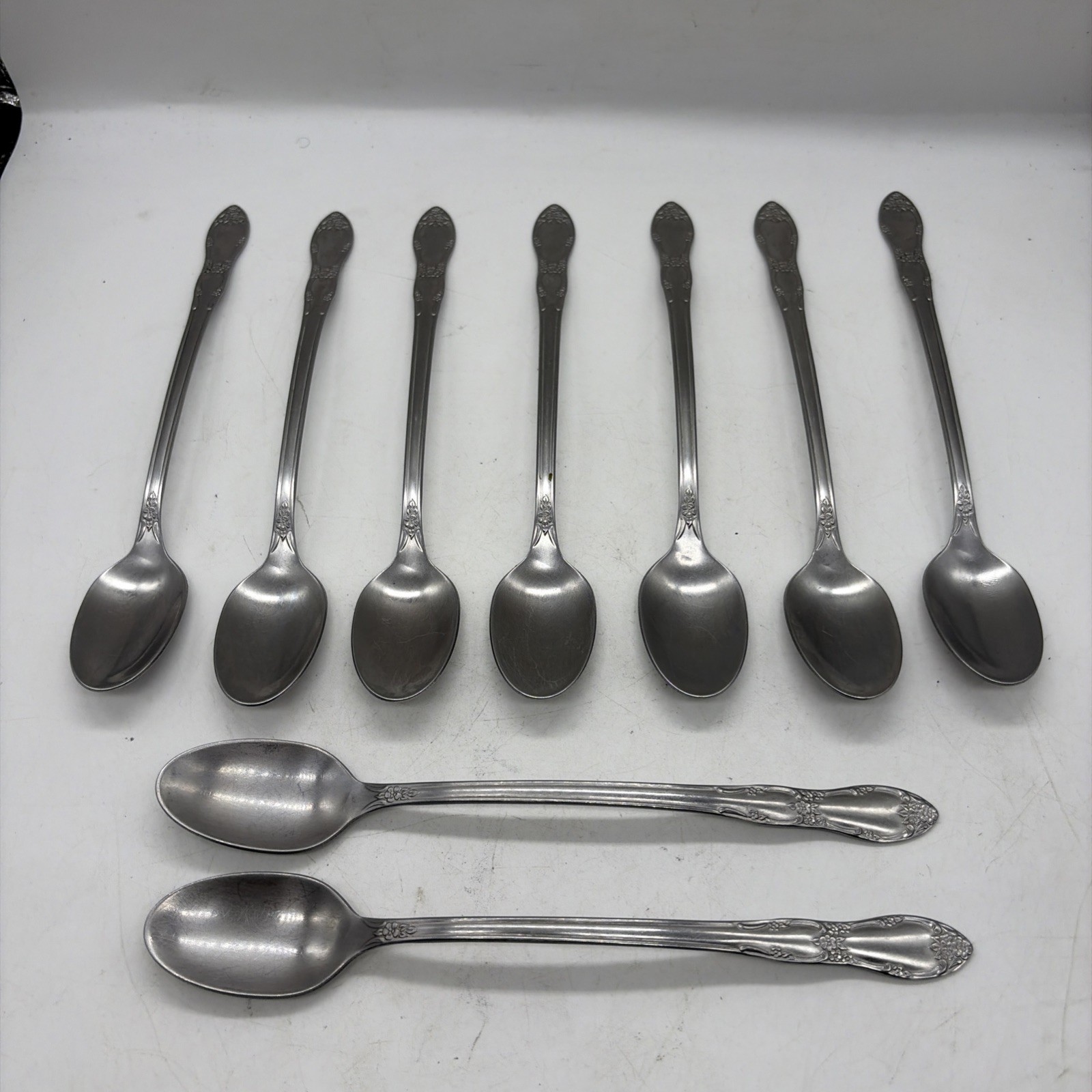 WM A Rogers Oneida Ltd FENWAY Stainless  Iced Teaspoons Lot Of  9