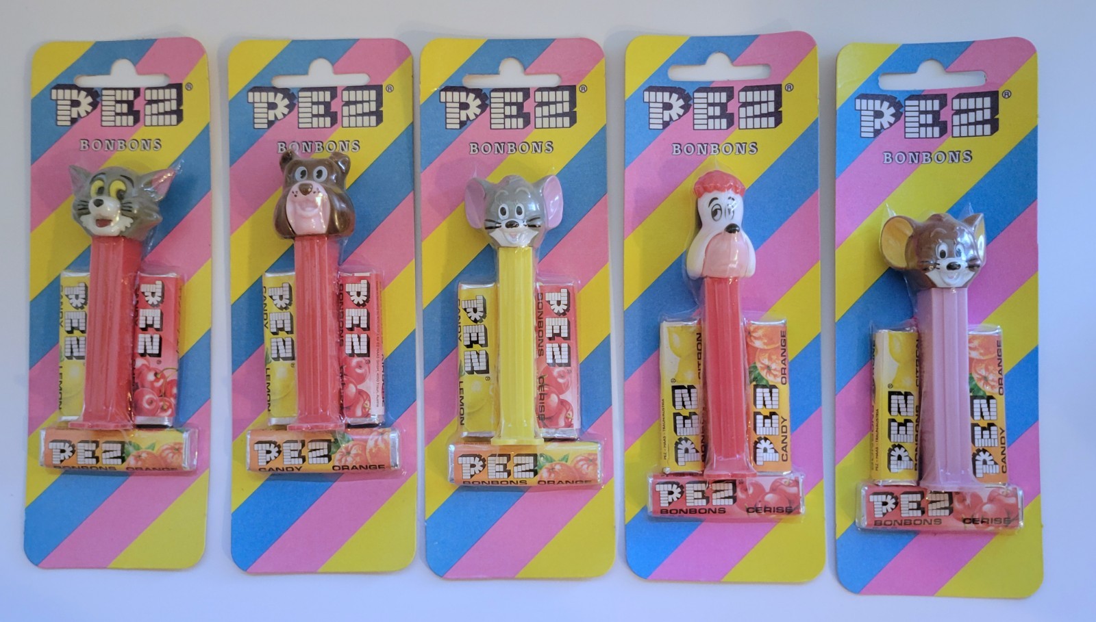Pez Tom & Jerry - Set of 5 - Tom Jerry Tuffy Droopy Spike - New Euro card