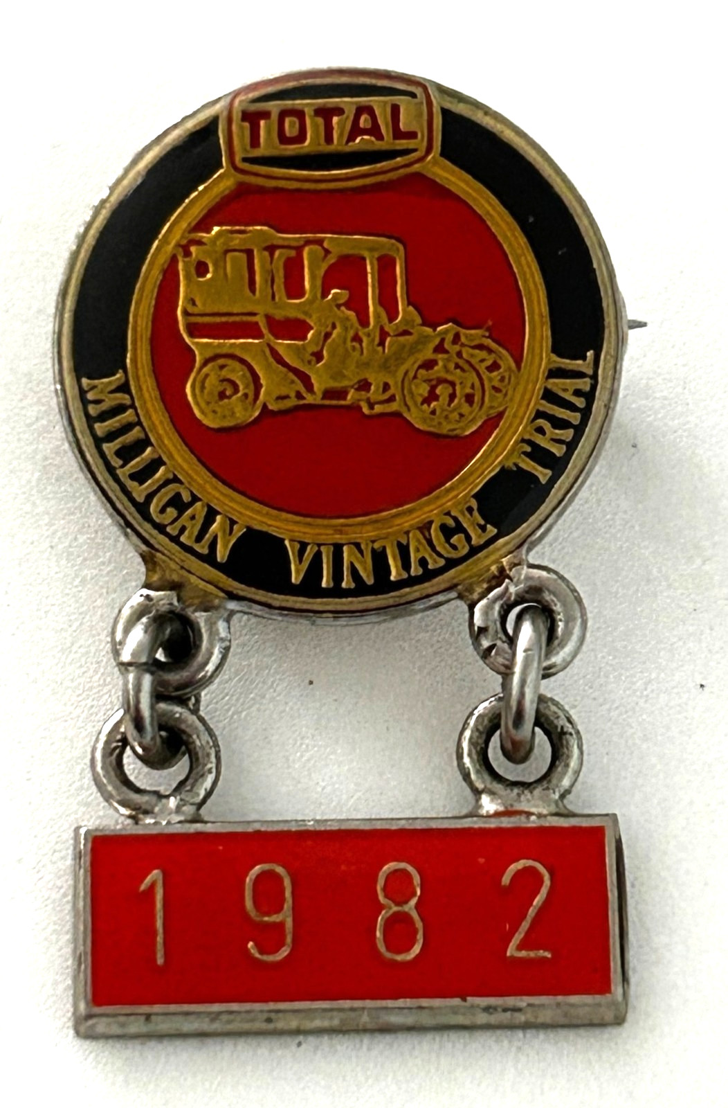 Vintage 1982 Total Milligan Vintage Trial Pin Classic Car Rally