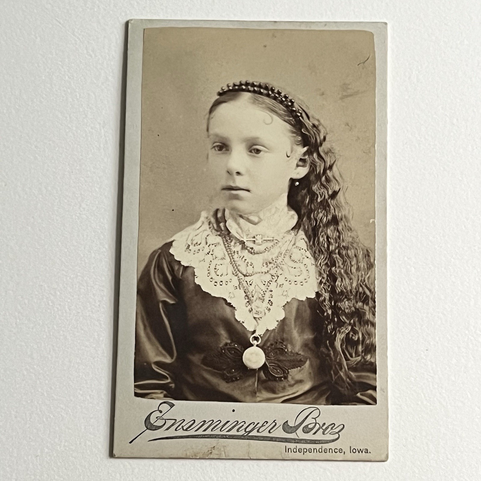 Antique CDV Photograph Adorable Little Girl Beautiful Long Hair Independence IA