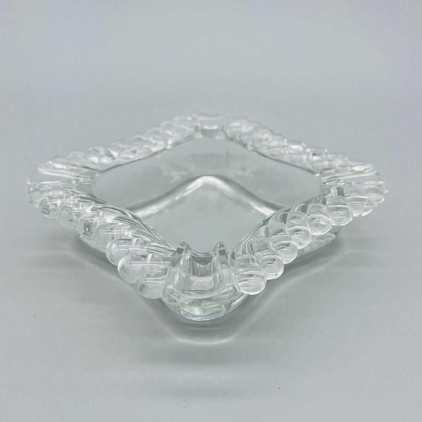 VTG Mid Century Square Clear Crystal Ashtray Trinket Dish Fostoria Colony - USA