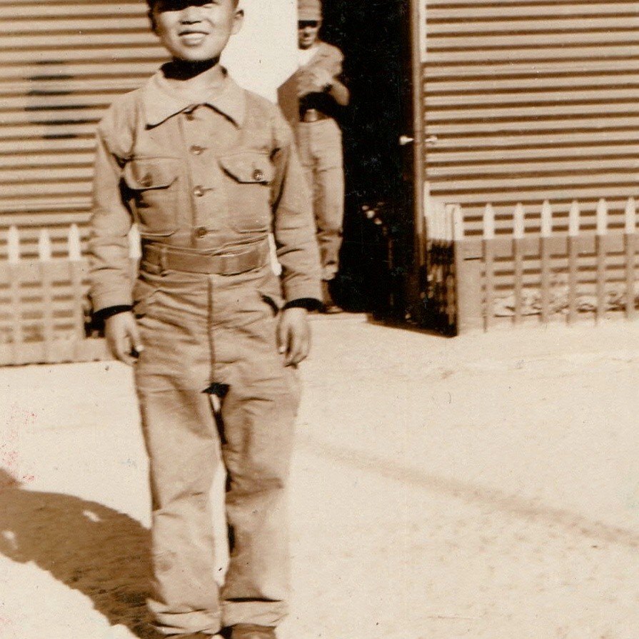 ID'd c1950s Pak Chan Moo Boy Military Uniform Snapshot Photo Quonset Hut Soldier ID'd c1950s Pak Chan Moo Boy Military Uniform Snapshot Photo Quonset Hut Soldier