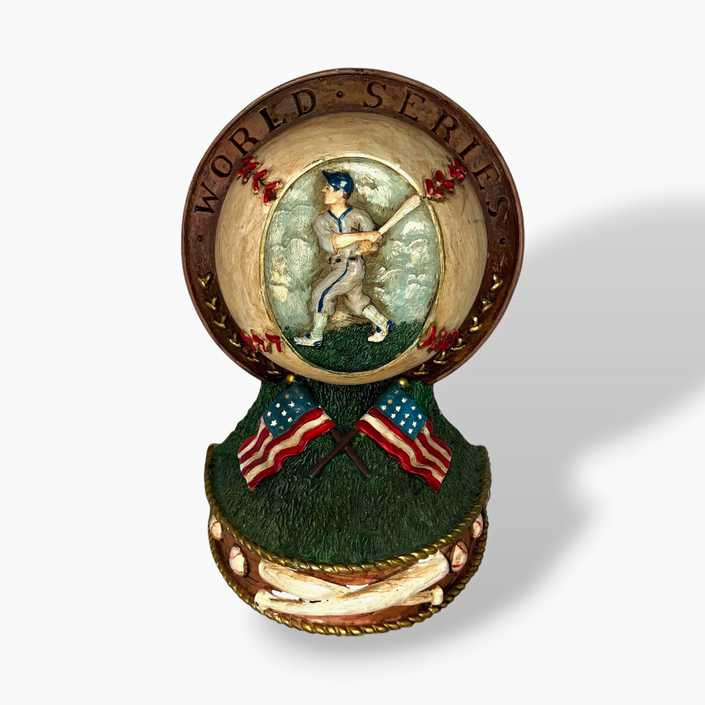 World Series Baseball Resin Figurine w/ Carvings & American Flags 7 in