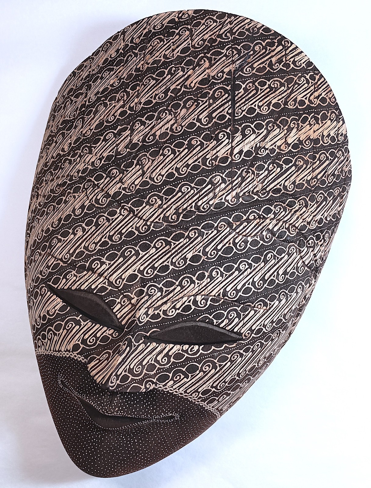 Batik Mask, Javanese, Dark Brown and White, Super Detail,  Approx 11.5