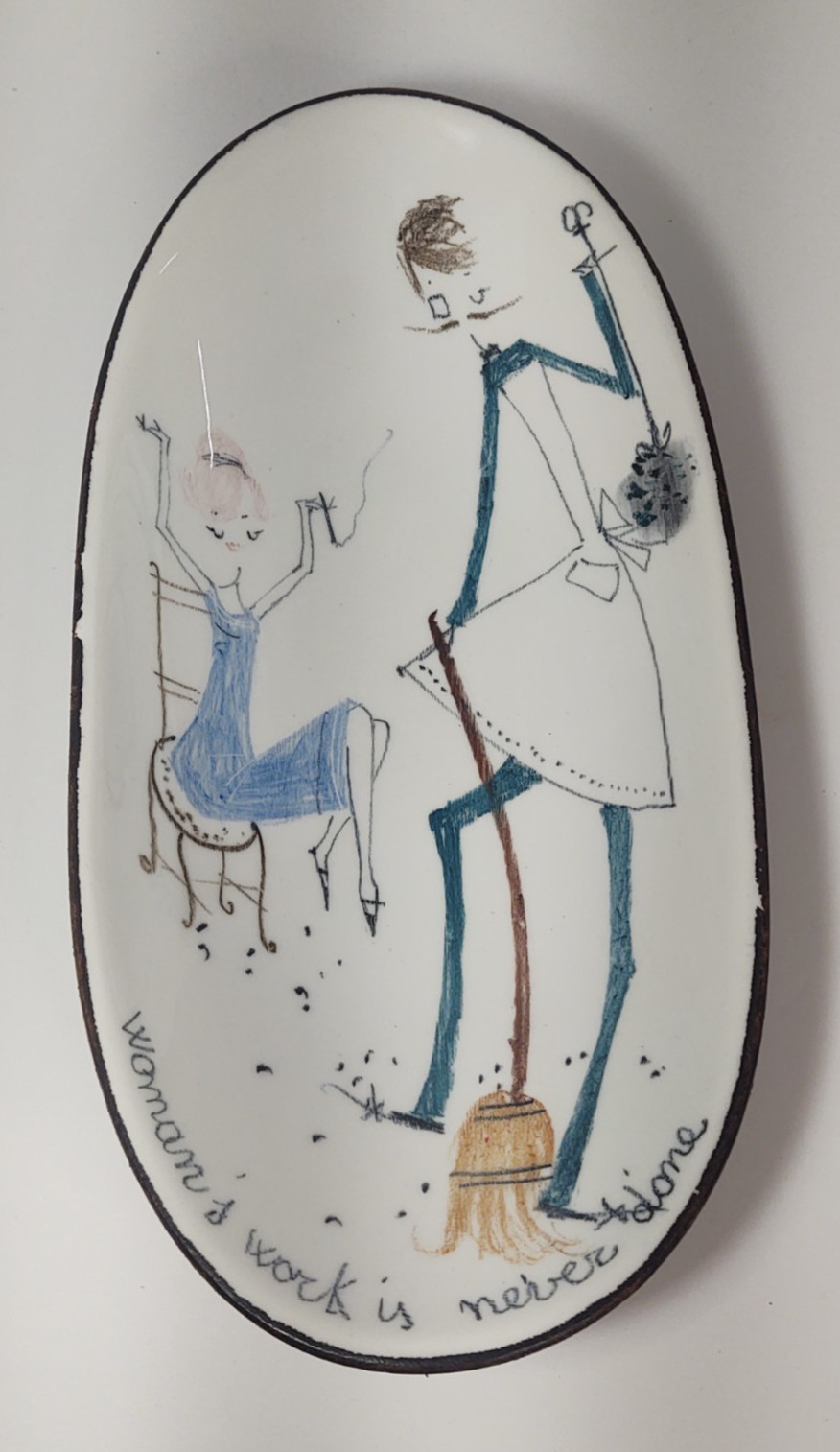 Milvia Quadrifoglio MCM Vintage Art Pottery Florence Italy Leather Trinket Dish