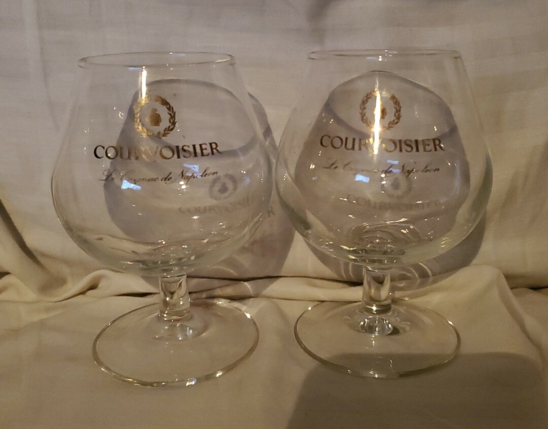 Courvoisier Le Cognac De Napoleon Snifter Glass w/ Gold Lettering (SET OF 2)