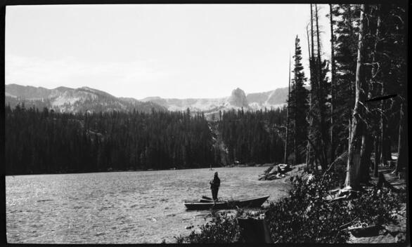 View of a boater on an unidentified lake California Old Photo View of a boater on an unidentified lake California Old Photo