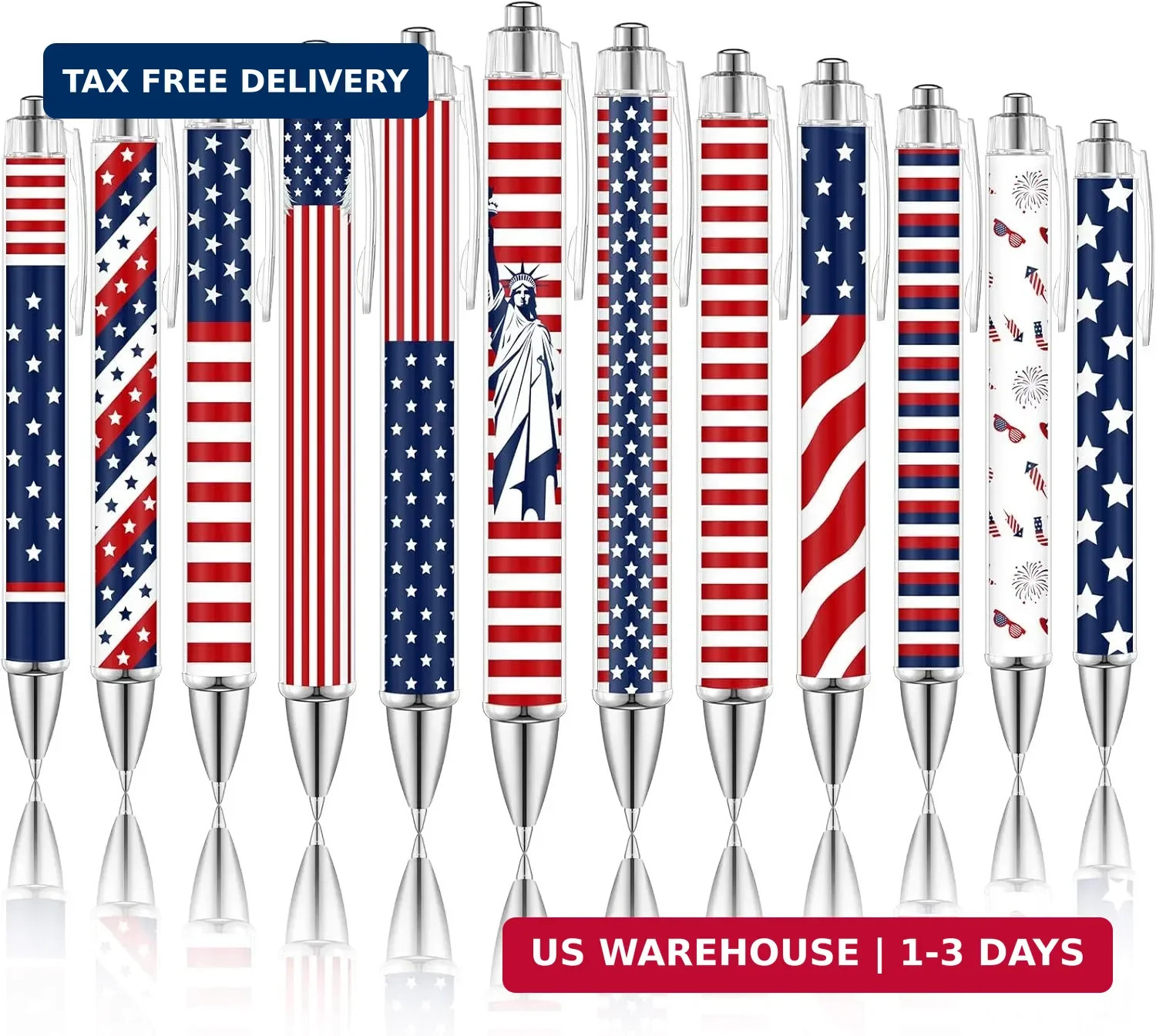 12 Pcs 4th of July Pens American Flag Ballpoint Pen Patriotic Themed 1.0 mm Inde