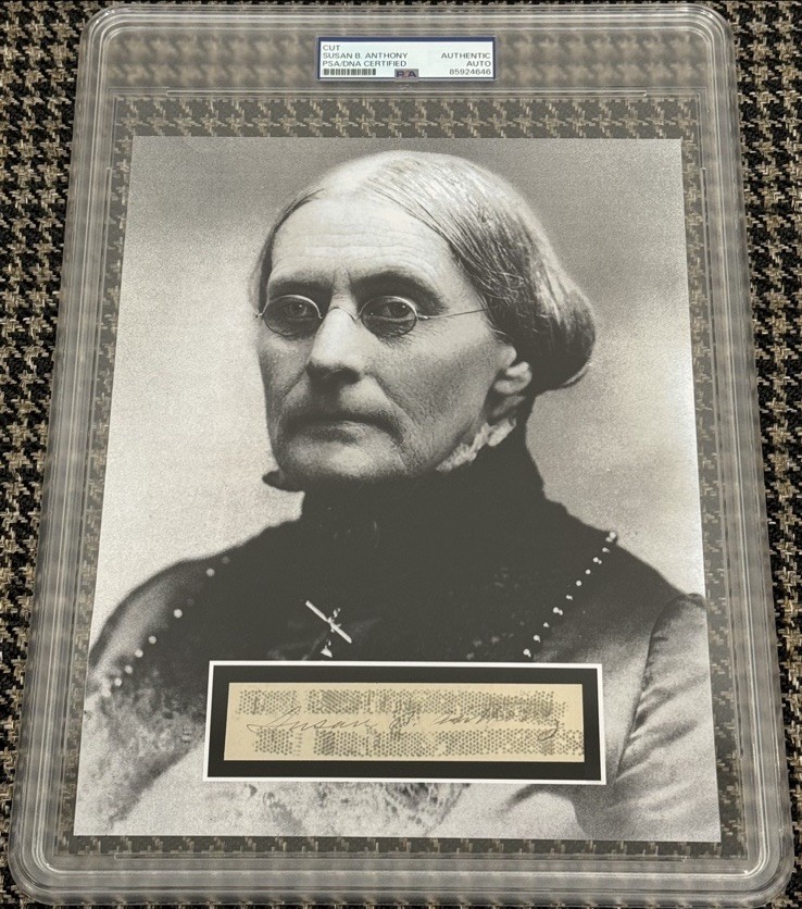Susan B. Anthony Signed Autograph 8x10 B&W Photo Cut Signature PSA/DNA Encased