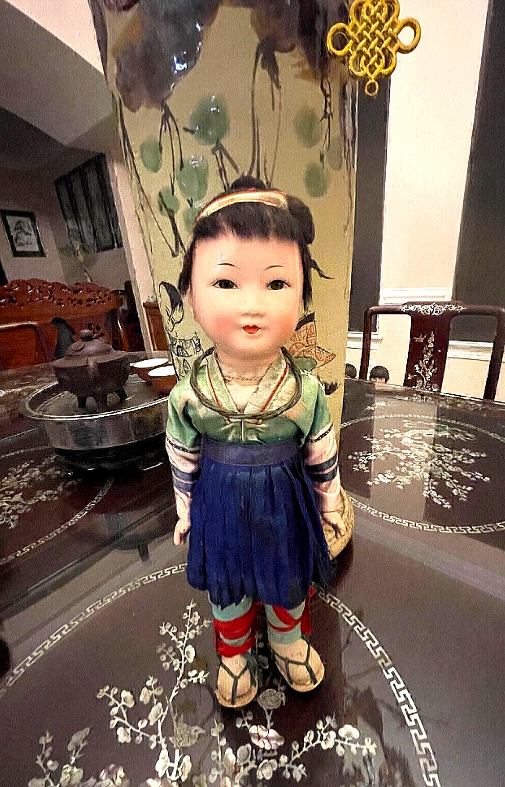 Chinese Compostion Doll in Silk Clothing