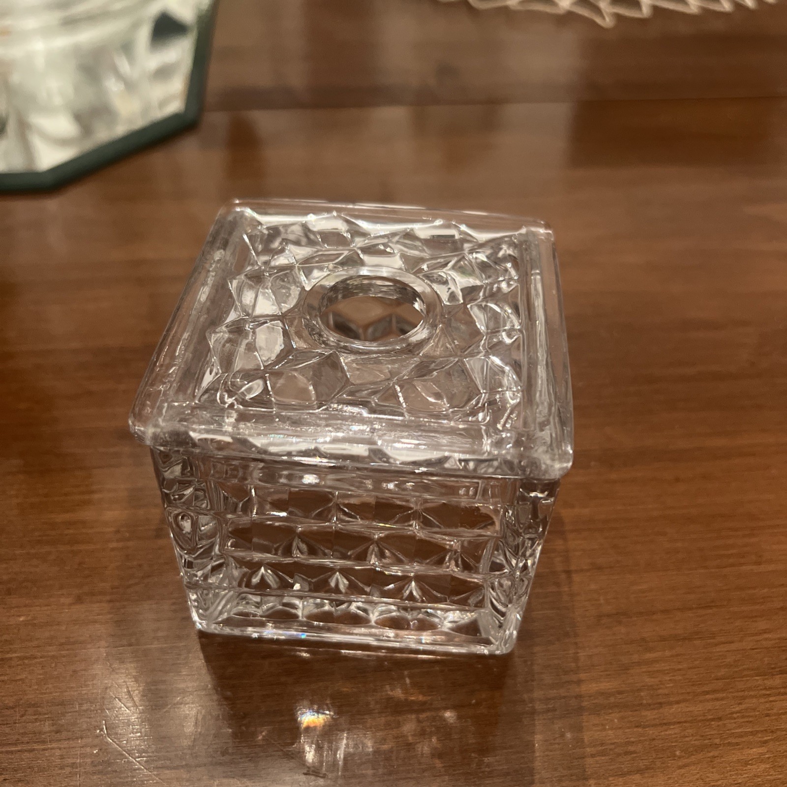 American Fostoria Square Hair Receiver Box 4 Inch