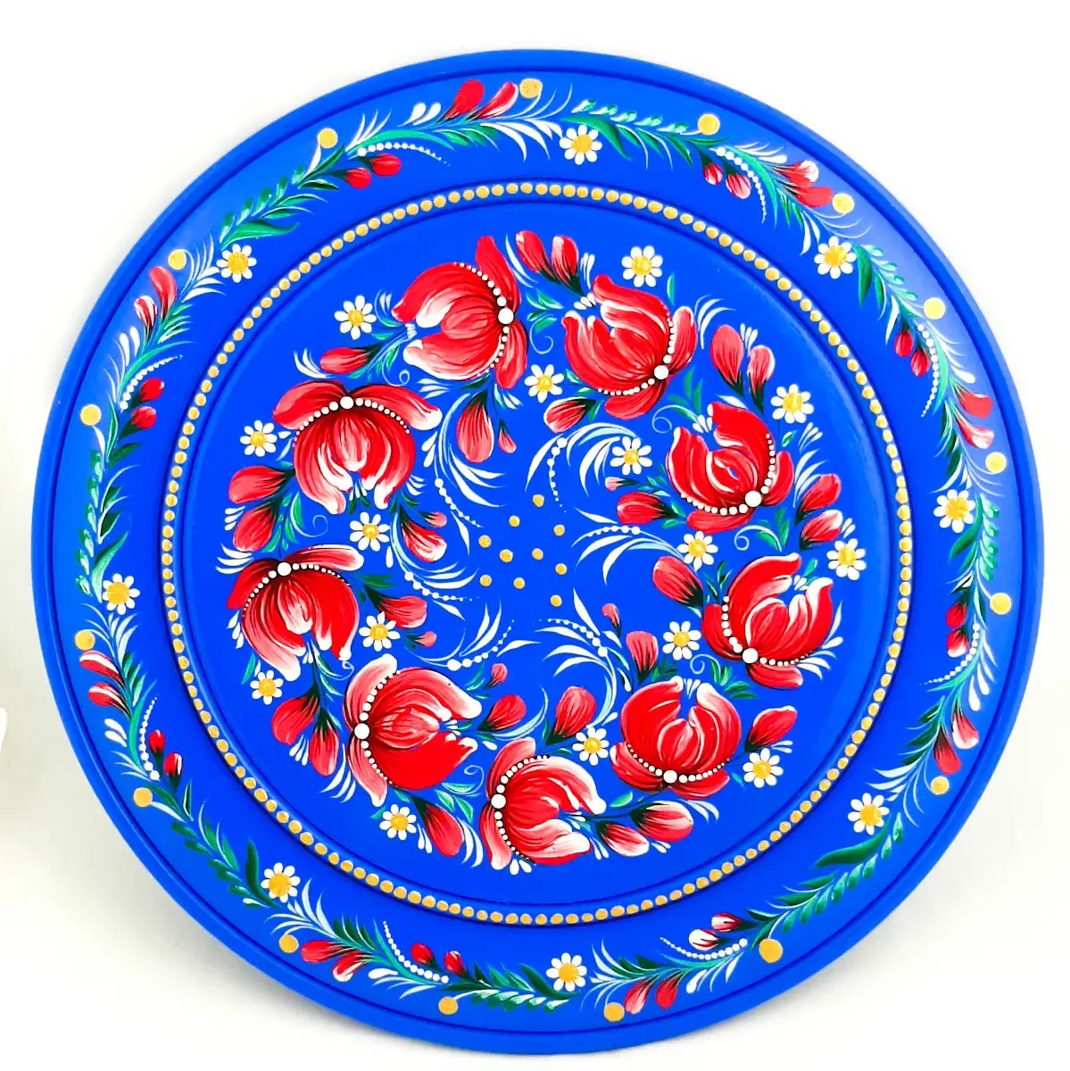 Plate Petrykivskyi painting 30 cm PINK WREATH Ukrainian souvenir💛💙