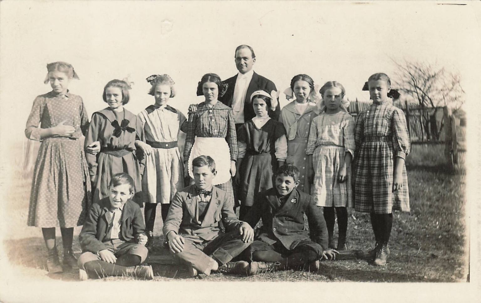 Vintage Rppc School Children & Teacher Group Photo Postcard c. 1910s-20s