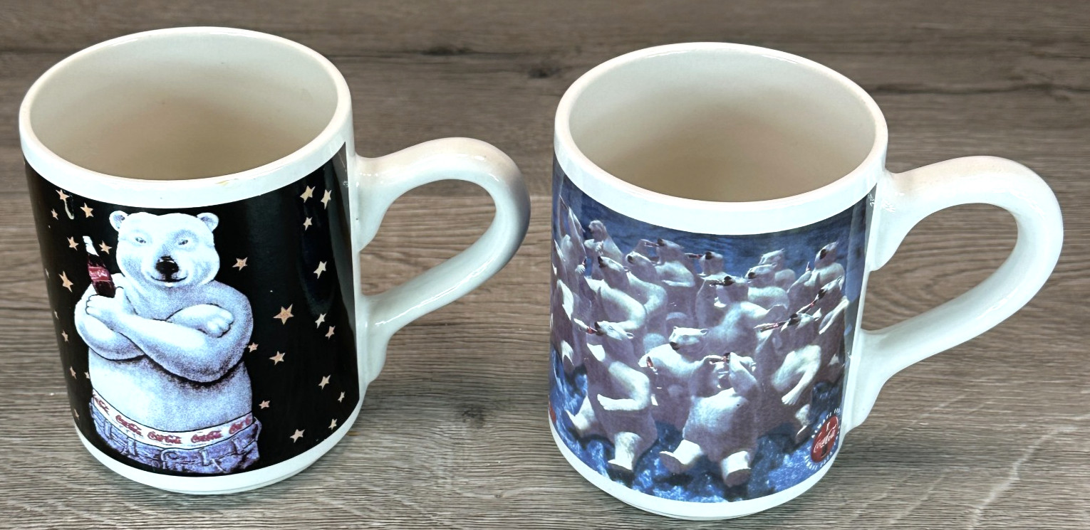 Vintage 1996 Coca-Cola Polar Bear Coffee Set Of 2 Cups Mugs By Gibson EUC