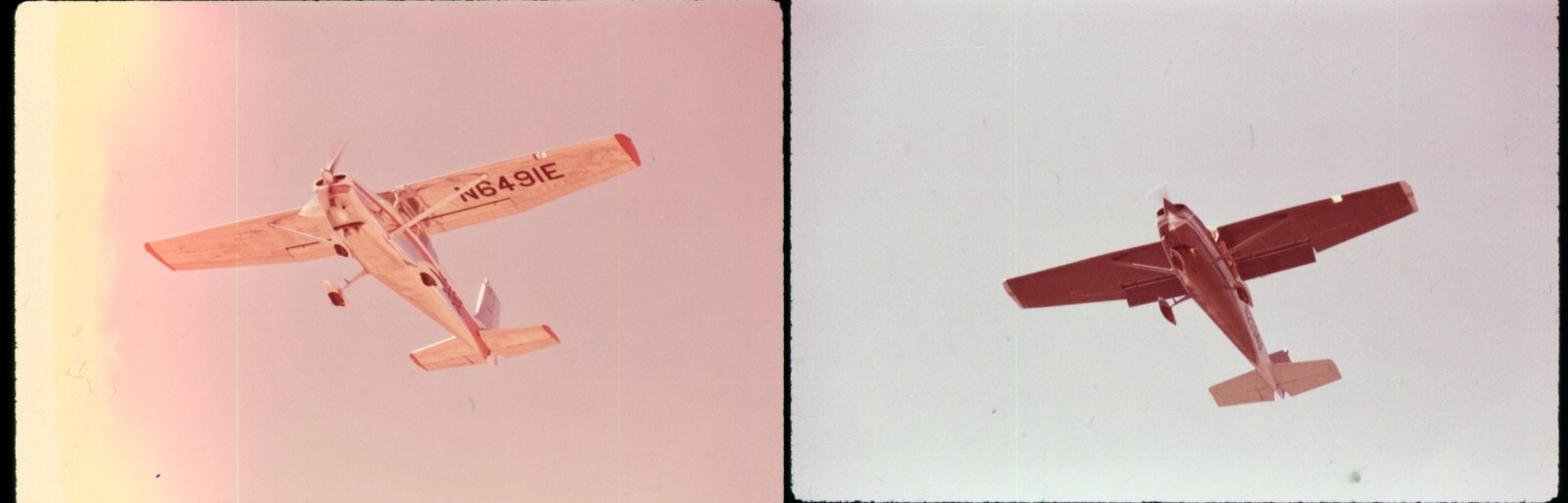 2x 35mm Slides Cessna 180 N6491E In Flight Vintage Aircraft Plane Photos 1982