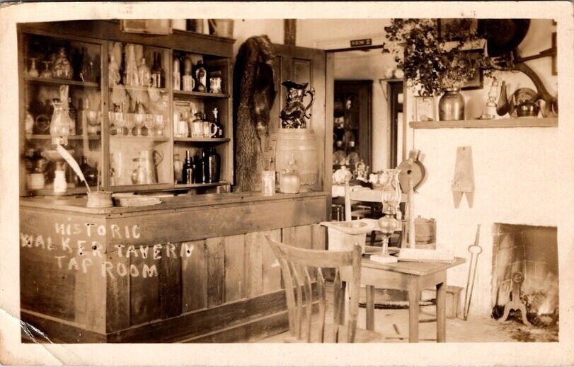 Antique RPPC Postcard Historic Walker Tavern Tap Room Brooklyn MI Photo c1910
