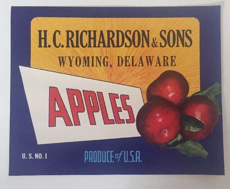 Vintage H C RICHARDSON & SONS Wyoming, Delaware DE APPLE CRATE LABEL from 1950’s