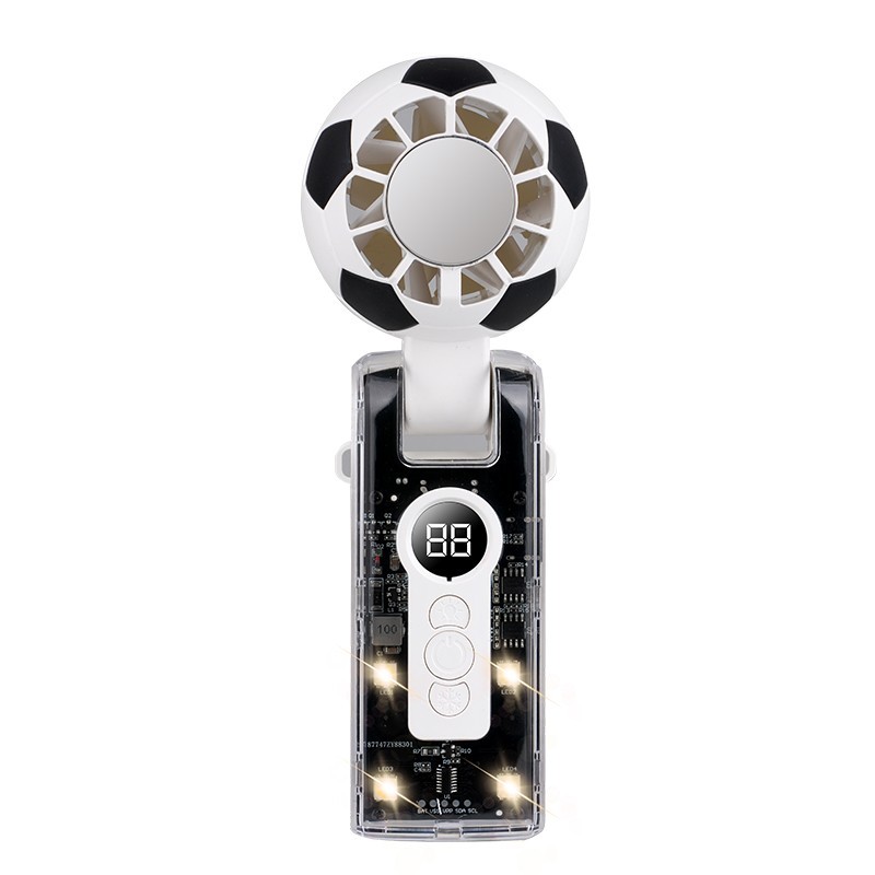 Mini Football Hand Fan USB Charge LED Digital Display Transparent Pocket CoolFan