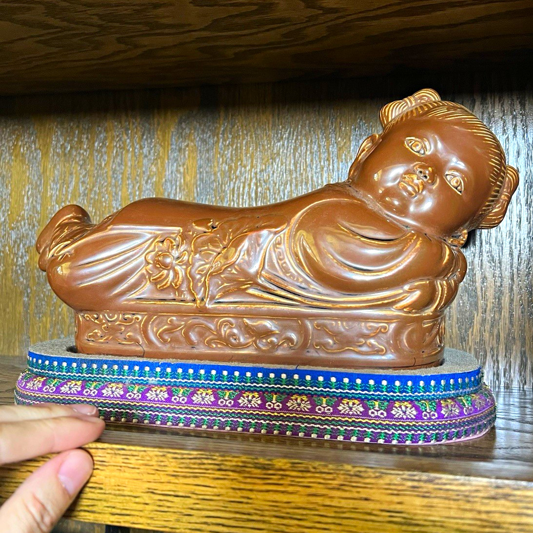 Chinese Child Figurine Statue porcelain pillow Song style vintage brown glazed