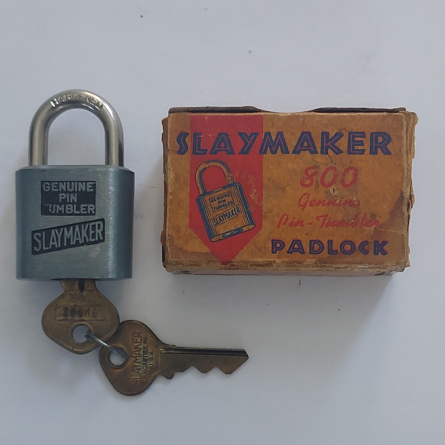 Vintage SLAYMAKER Padlock W/ Original box & Keys New Old Stock Unused condition 