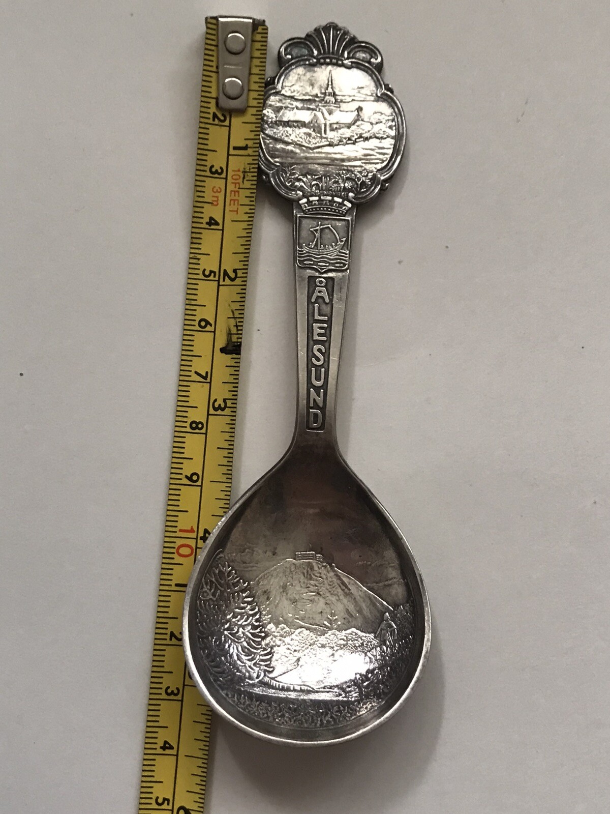 Burgundy Kirke Alesund Norway Souvenir Spoon Aksla Mountain 40 NM 5 1/4\