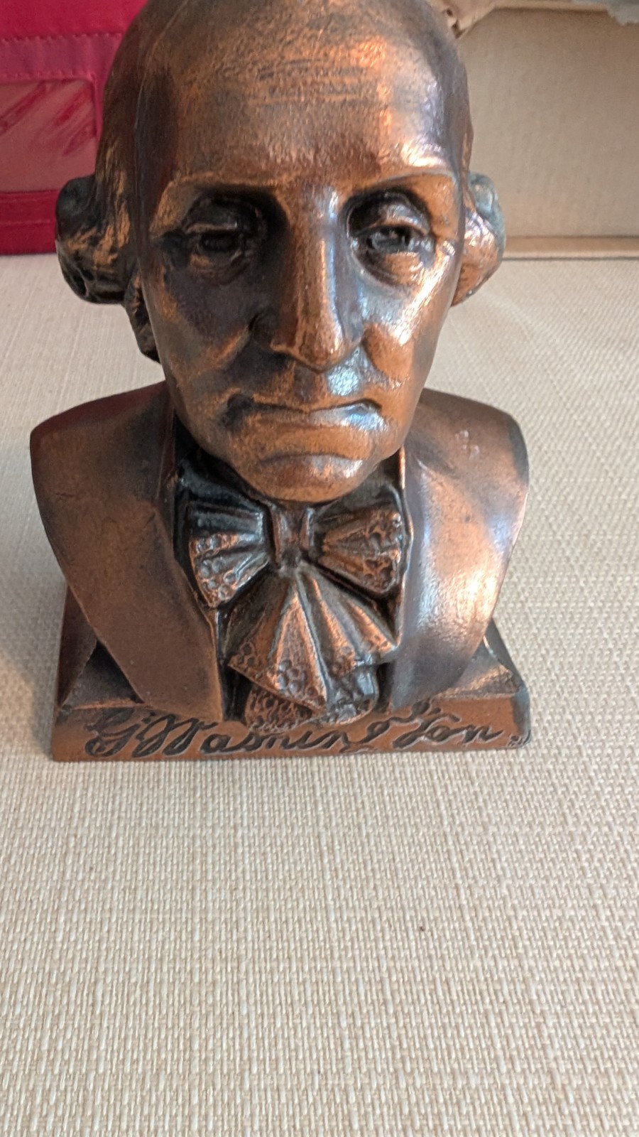 Vintage Cast Metal Bronze Banthrico George Washington Coin Bank, No Key 1940\'s