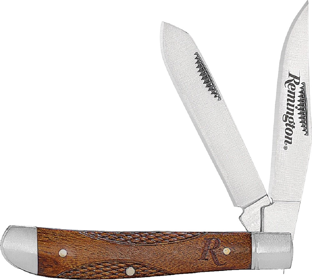 Remington Woodland Trapper Folding Pocket Knife - Checkered Wood Handle