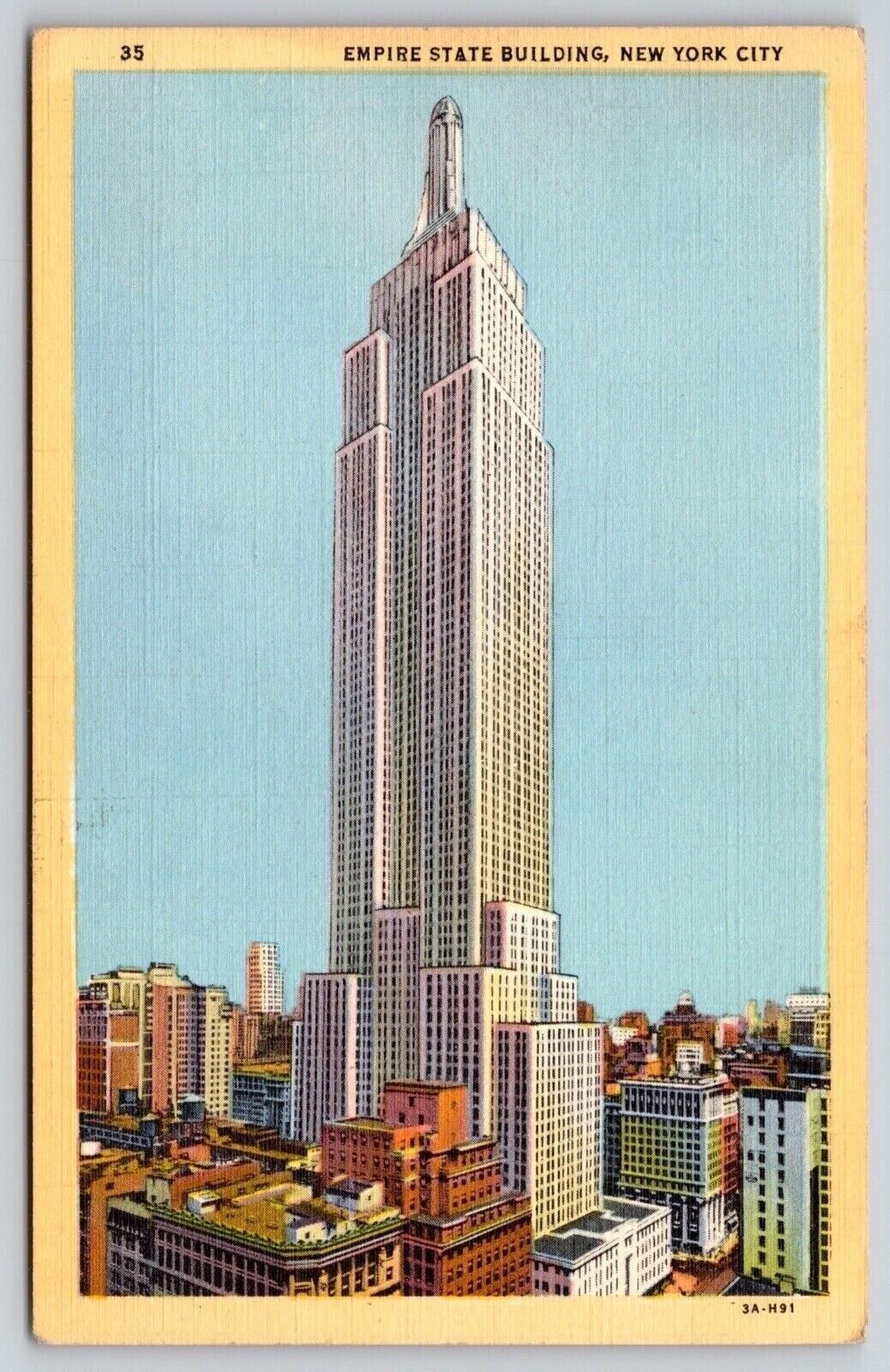 Empire State Building New York City Skyscraper Birds Eye View Linen VNG Postcard
