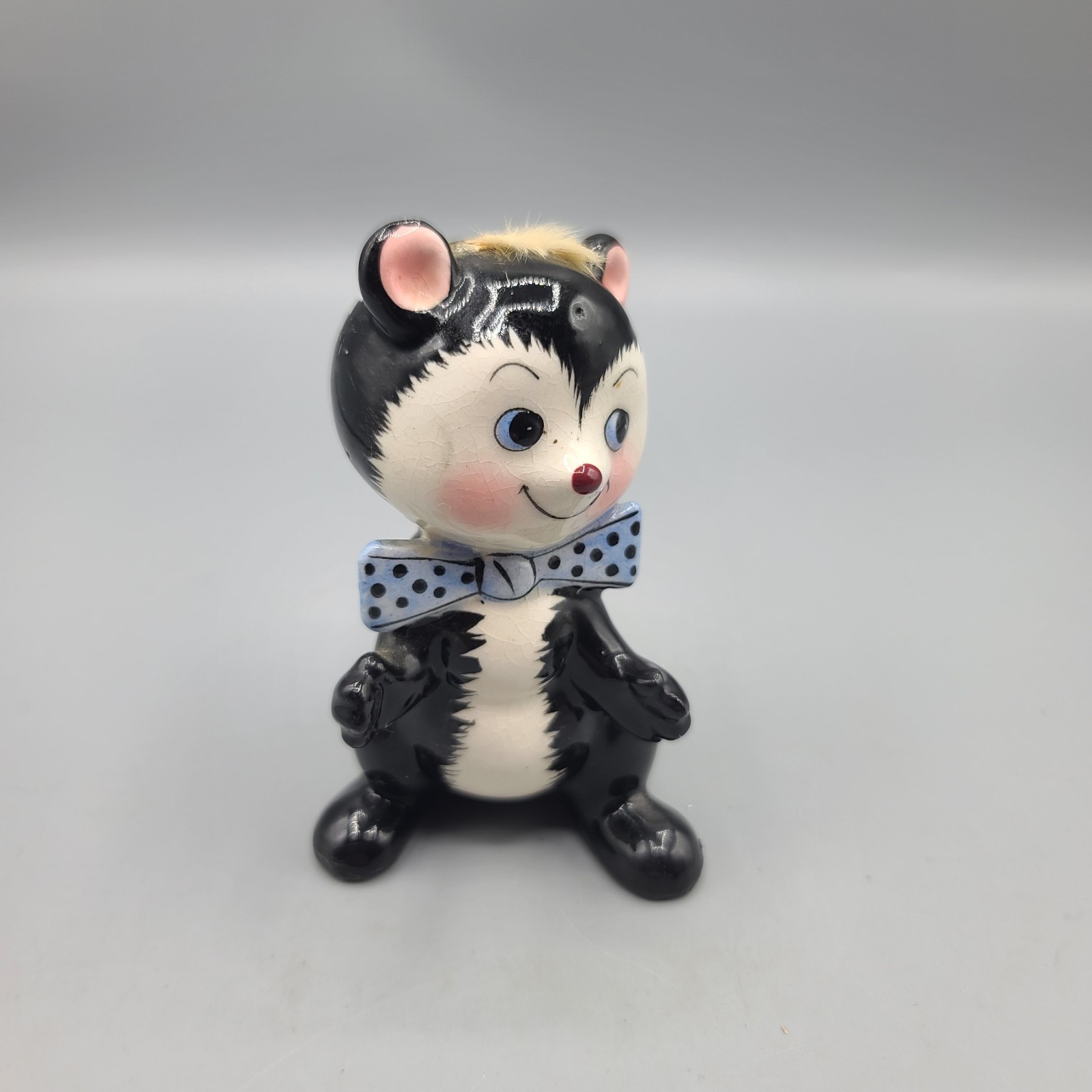 1950s Ucagco Porcelain Skunk Figurine With Blue Polkadot Bowtie Japan
