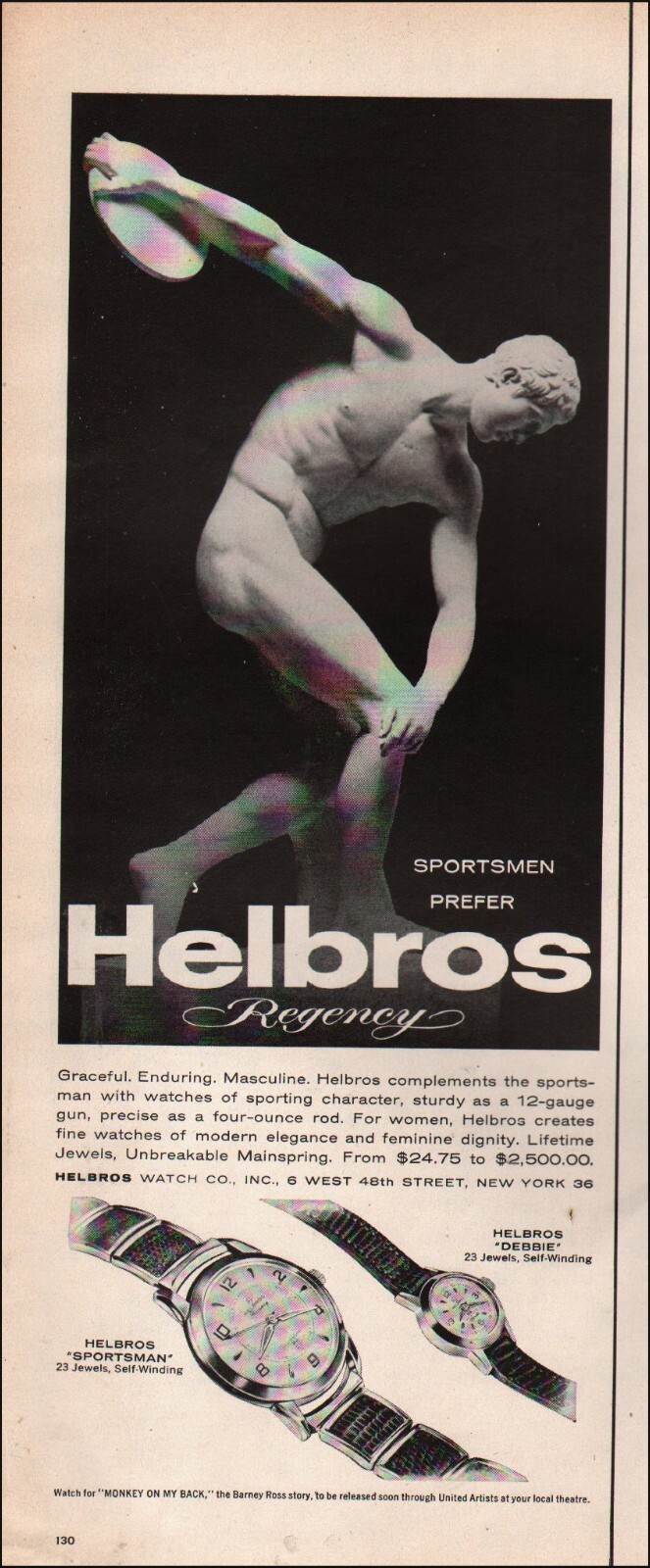 1957 Vintage ad Helboros Regency retro Watches Sportsman Statue  11/15/22