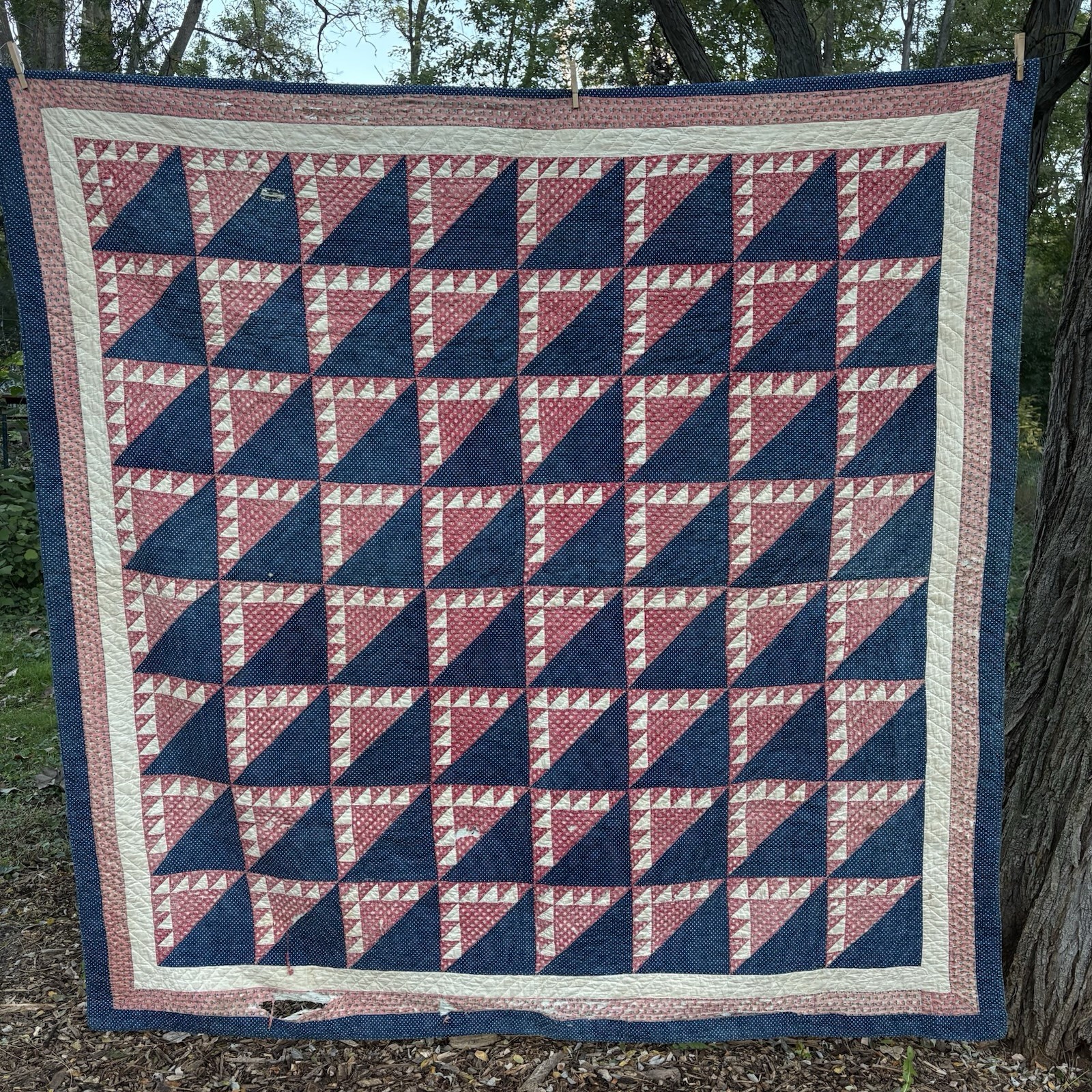 Antique Vintage Handmade Quilt Amish / Flower Basket Pattern 80” x 78” Pink Blue