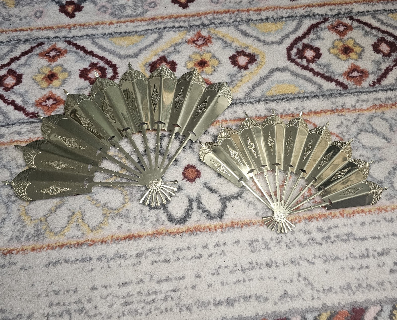 Vtg Home Interiors MCM Wall Art Brass Gold Metal Fans Retro HOMCO Lot of 2 1980s
