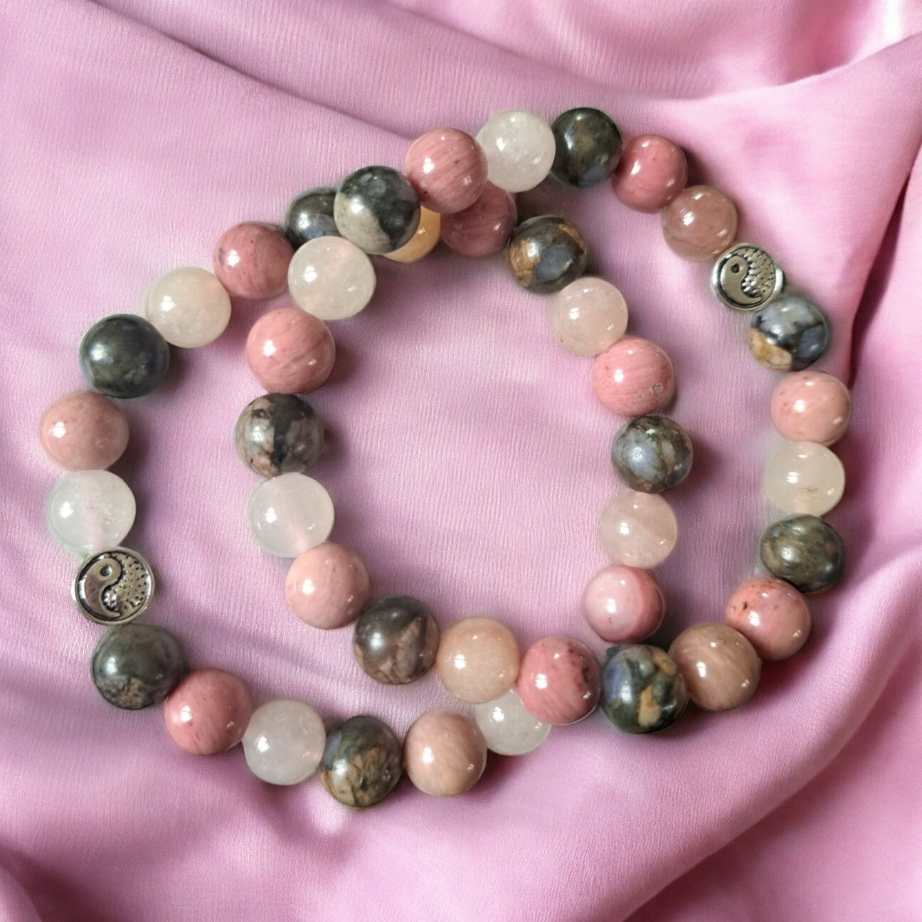 Pretty Handmade Crystal Bead Bracelet Llianite, Rhodonite & Morganite