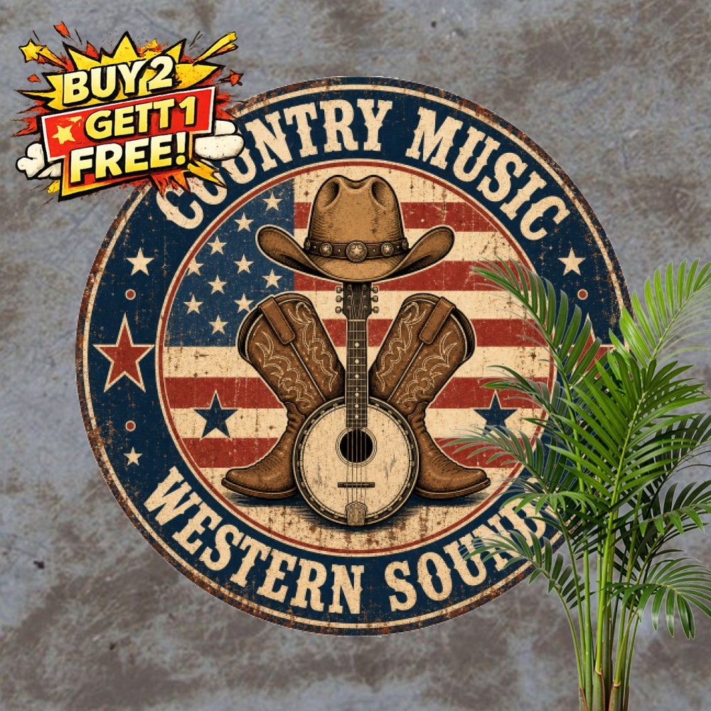 Burma Country Music Round Tin Sign Retro American Record Metal Wall Plaque