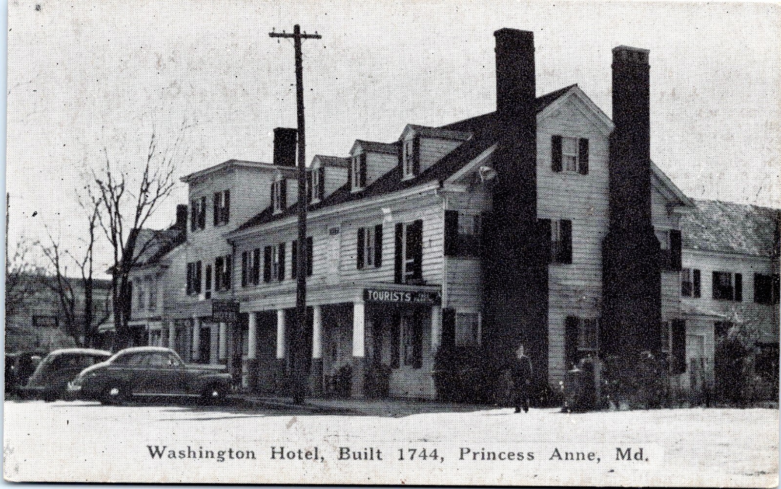 Washington Hotel, Princess Anne, Maryland - Early Chrome Black White Postcard