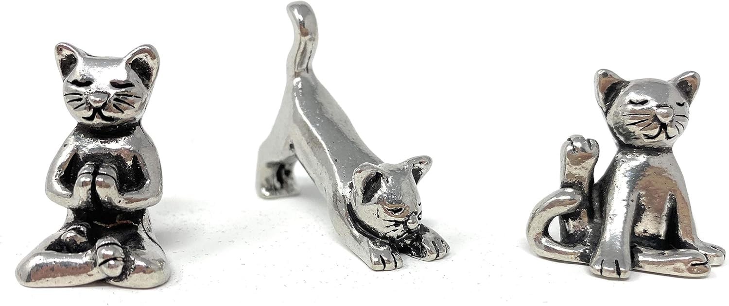Basic Spirit Yoga Cat Figurine Set (Pewter)-Mini 3 pc. Set, Gray Basic Spirit Yoga Cat Figurine Set (Pewter)-Mini 3 pc. Set, Gray