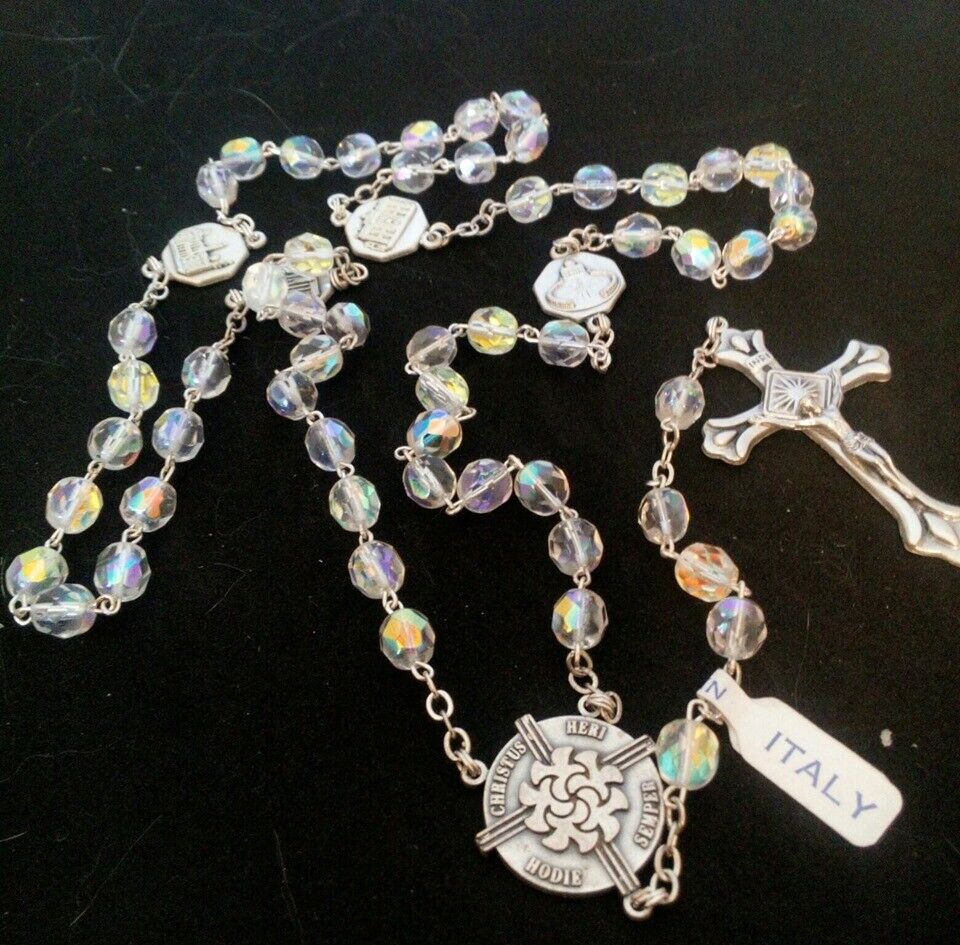 AB Aurora Borealis Clear Crystal Jubilee Rosary Made in Italy, Vatican Souvenir