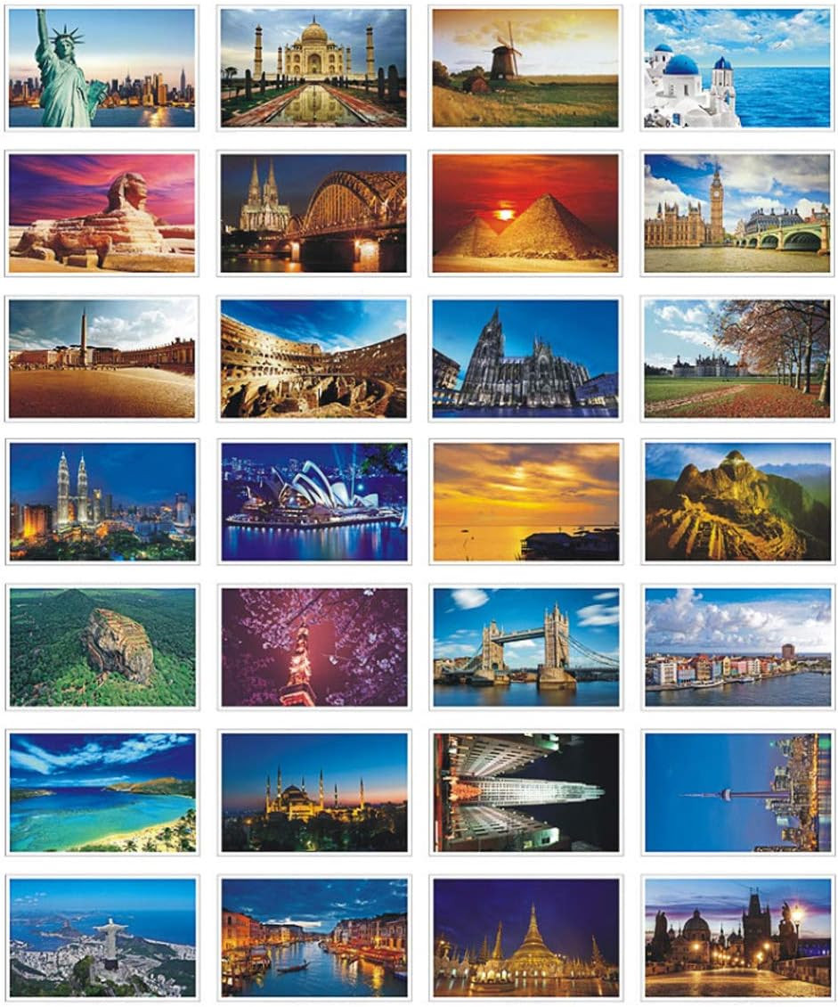 Beautiful Postcard set of 30 Post card variety pack World travel sites,4 x 6 Inc