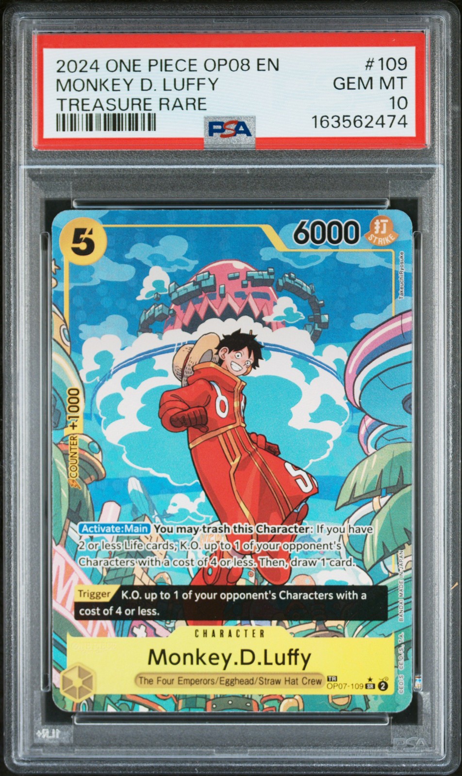 2024 ONE PIECE OP08-TWO LEGENDS TREASURE RARE #109 MONKEY D. LUFFY PSA 10