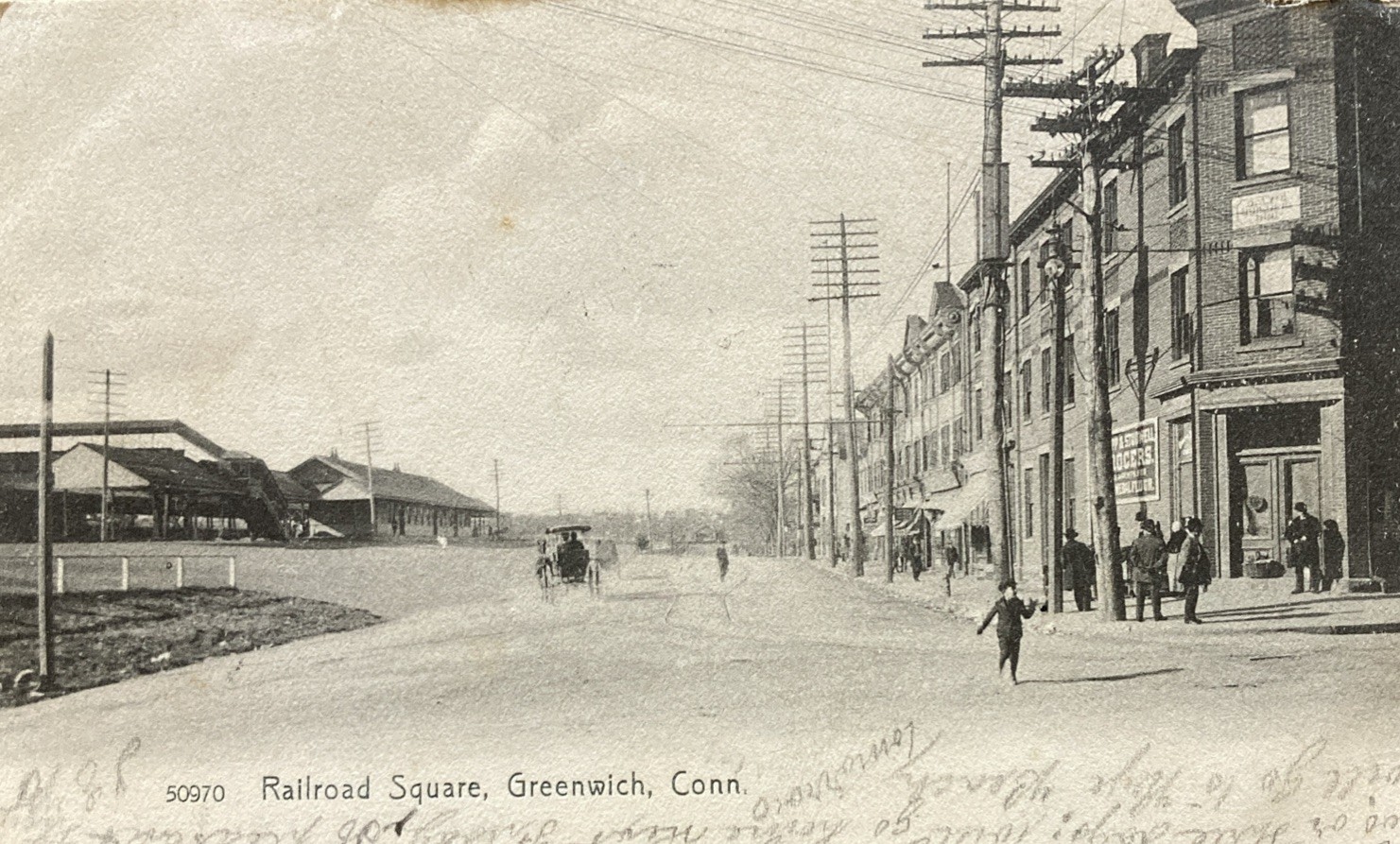 1906 Greenwich Connecticut Railroad Square Postcard Depot