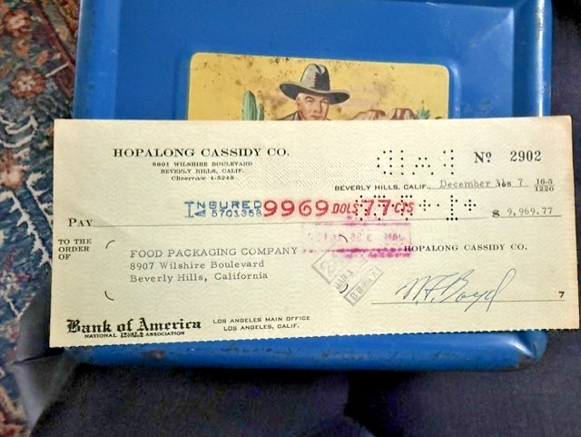 Hopalong Cassidy Metal Lunch Box w Thermos Aladdin Vintage 1950 + Signed Check